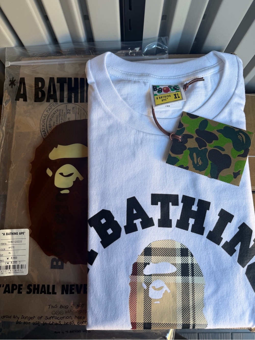 Bape check college tee XL